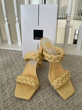 Dolce Vita Braided Double-Strap Slide Heels in Butter Yellow